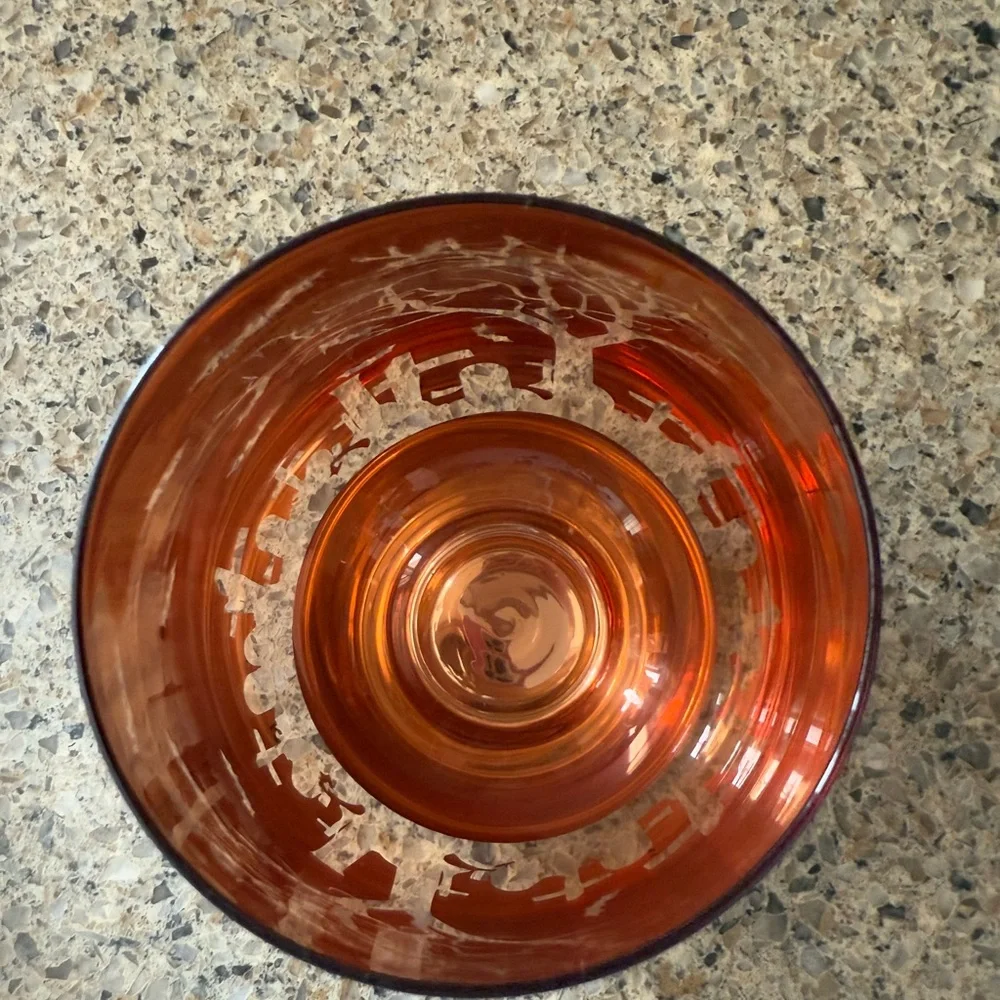 Black and Orange Stemless Wine Glass with Tree Design